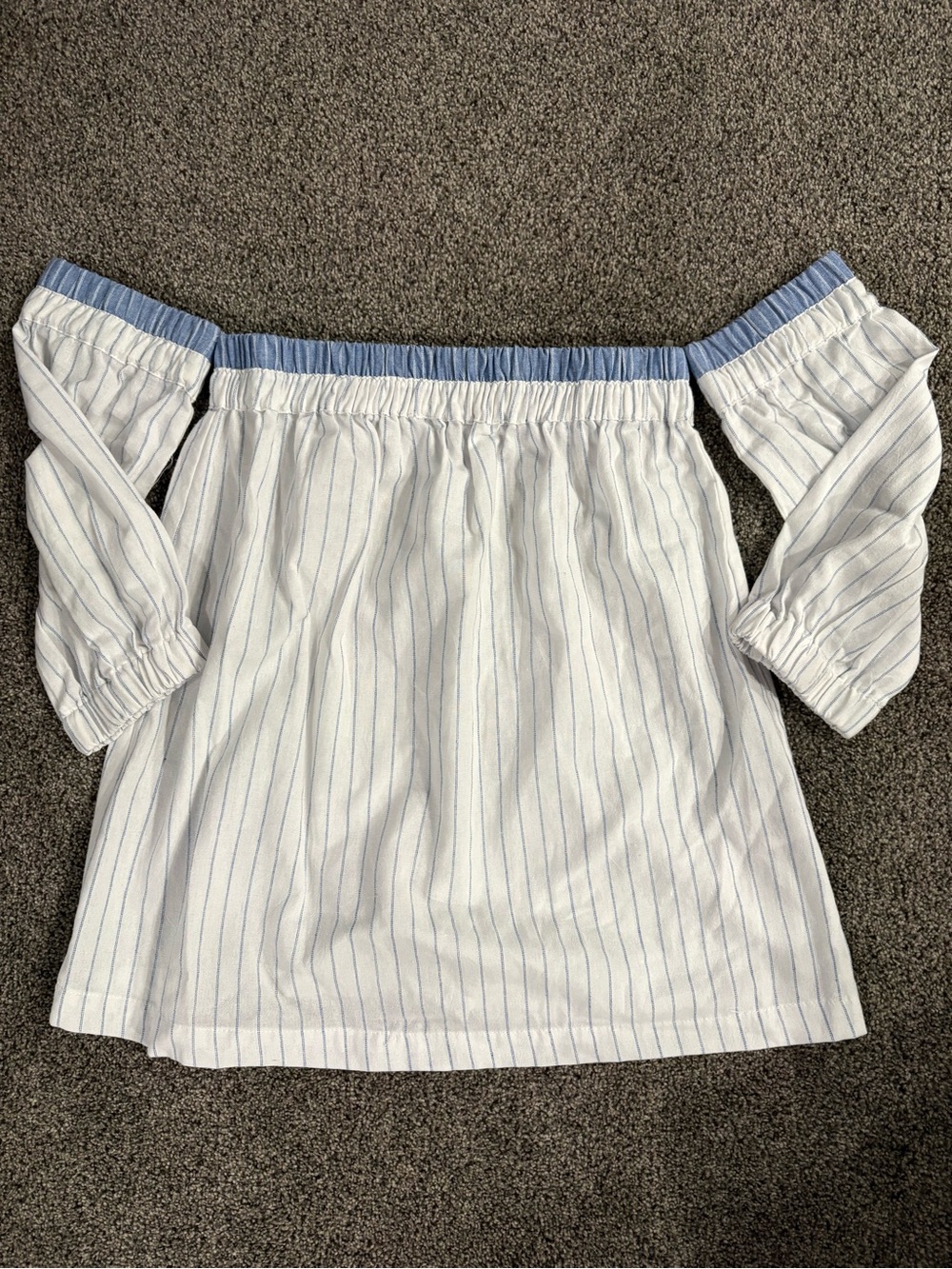 Striped Off-Shoulder Tunic Top in Light Blue